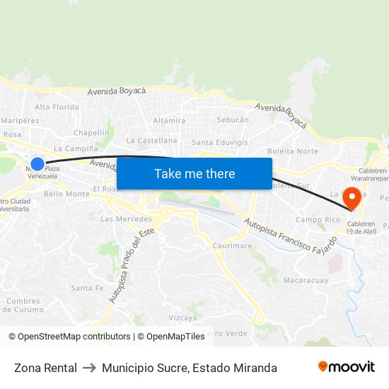 Zona Rental to Municipio Sucre, Estado Miranda map