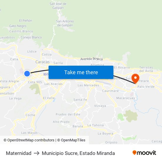 Maternidad to Municipio Sucre, Estado Miranda map