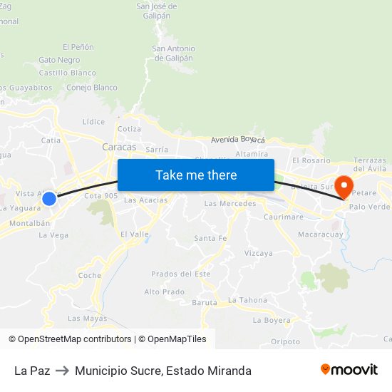 La Paz to Municipio Sucre, Estado Miranda map