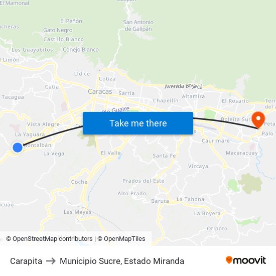 Carapita to Municipio Sucre, Estado Miranda map