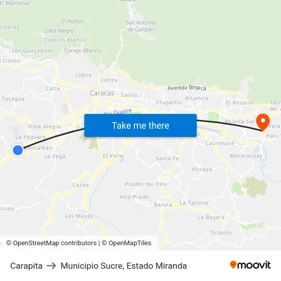 Carapita to Municipio Sucre, Estado Miranda map