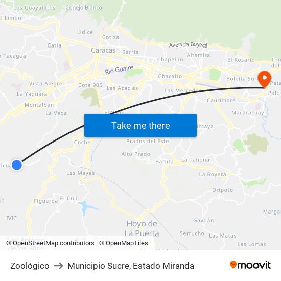 Zoológico to Municipio Sucre, Estado Miranda map