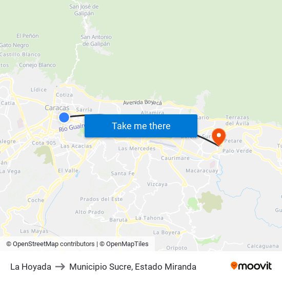 La Hoyada to Municipio Sucre, Estado Miranda map