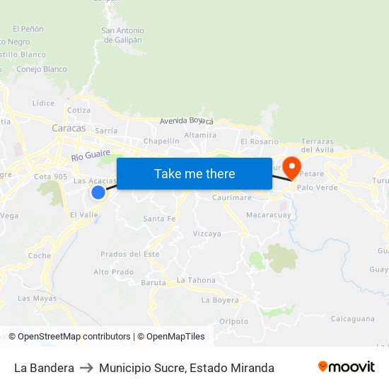 La Bandera to Municipio Sucre, Estado Miranda map