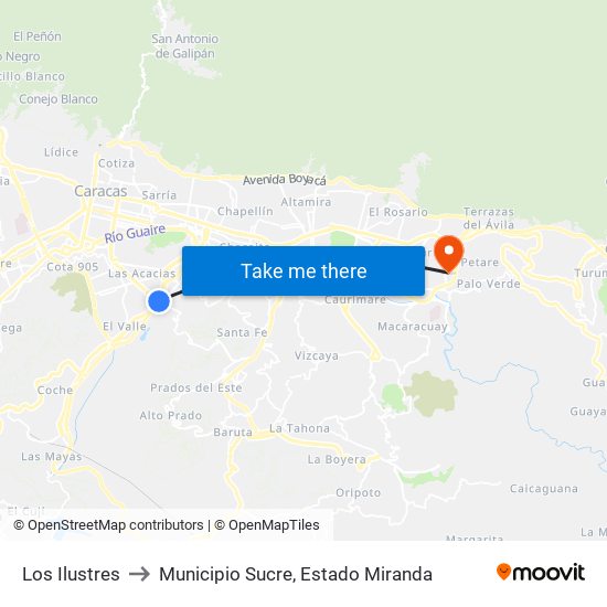 Los Ilustres to Municipio Sucre, Estado Miranda map