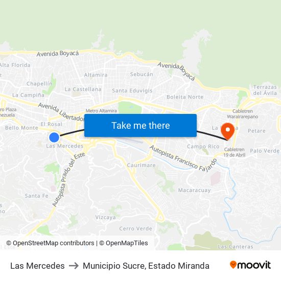 Las Mercedes to Municipio Sucre, Estado Miranda map