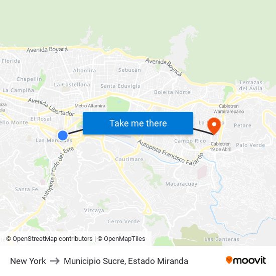 New York to Municipio Sucre, Estado Miranda map