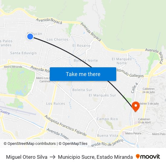 Miguel Otero Silva to Municipio Sucre, Estado Miranda map