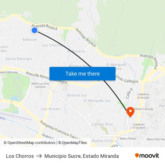 Los Chorros to Municipio Sucre, Estado Miranda map