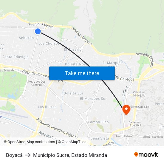 Boyacá to Municipio Sucre, Estado Miranda map