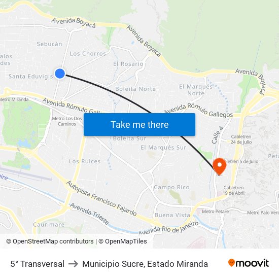 5° Transversal to Municipio Sucre, Estado Miranda map