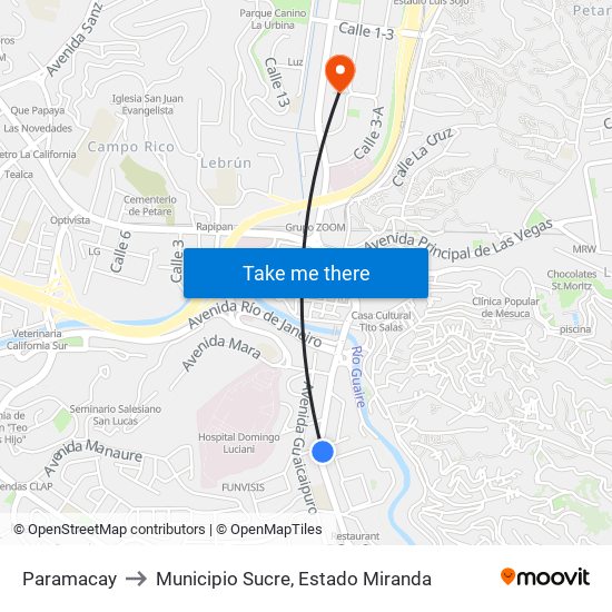 Paramacay to Municipio Sucre, Estado Miranda map