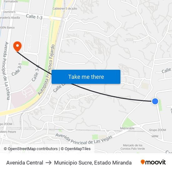 Avenida Central to Municipio Sucre, Estado Miranda map