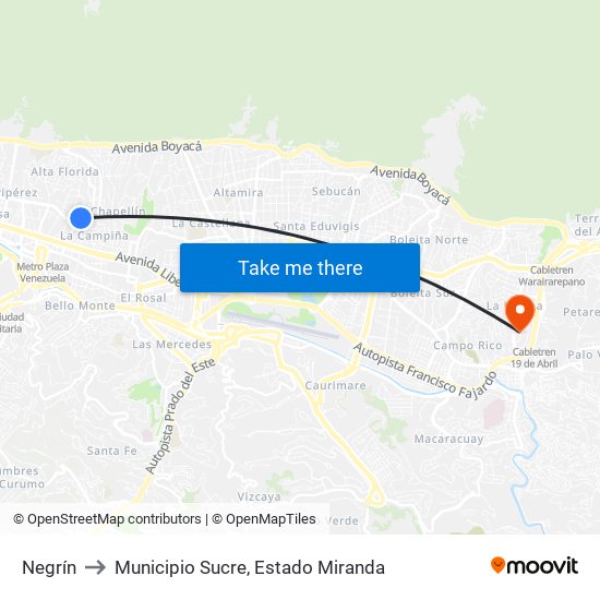 Negrín to Municipio Sucre, Estado Miranda map