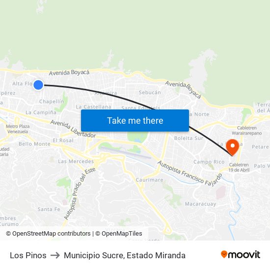 Los Pinos to Municipio Sucre, Estado Miranda map