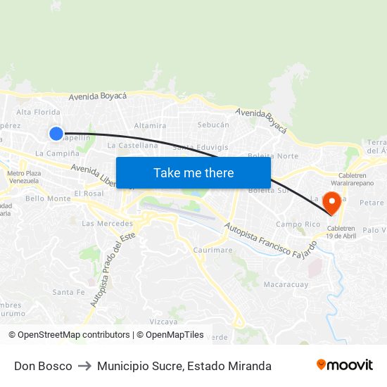 Don Bosco to Municipio Sucre, Estado Miranda map