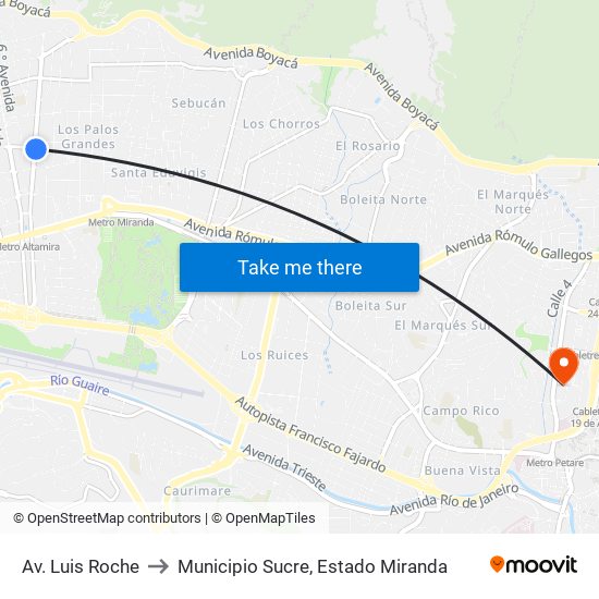 Av. Luis Roche to Municipio Sucre, Estado Miranda map