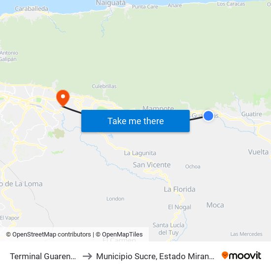 Terminal Guarenas to Municipio Sucre, Estado Miranda map