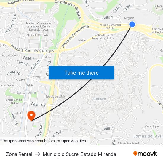 Zona Rental to Municipio Sucre, Estado Miranda map