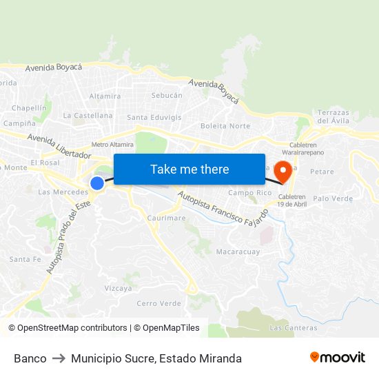 Banco to Municipio Sucre, Estado Miranda map