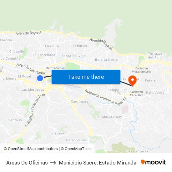Áreas De Oficinas to Municipio Sucre, Estado Miranda map