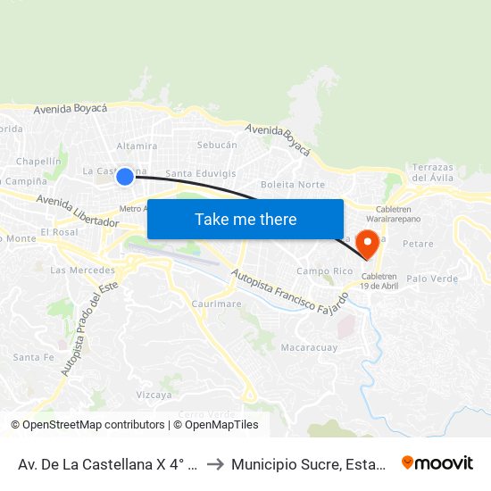 Av. De La Castellana X 4° Transversal to Municipio Sucre, Estado Miranda map
