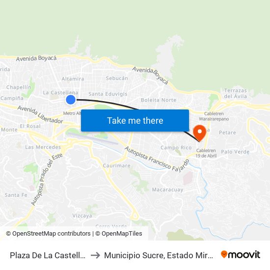Plaza De La Castellana to Municipio Sucre, Estado Miranda map
