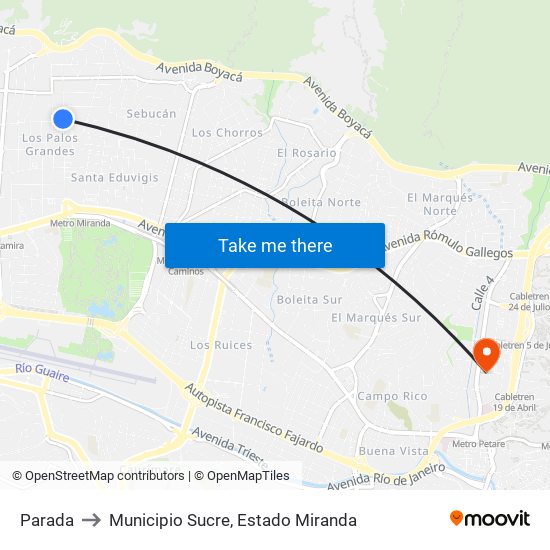 Parada to Municipio Sucre, Estado Miranda map