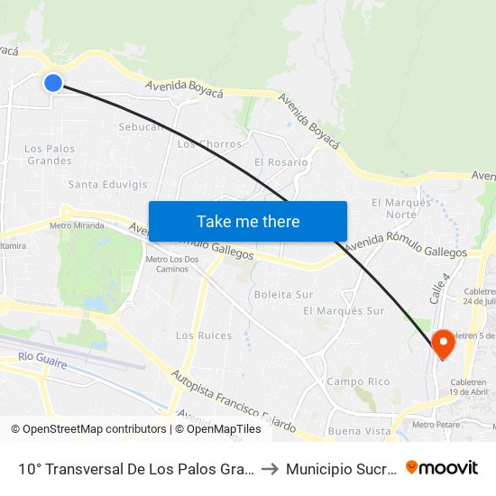 10° Transversal De Los Palos Grandes X 3° Av. De Los Palos Grandes to Municipio Sucre, Estado Miranda map