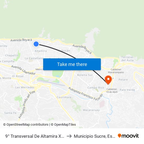 9° Transversal De Altamira X 3° Av. De Altamira to Municipio Sucre, Estado Miranda map