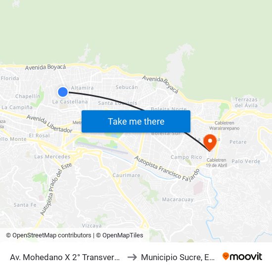 Av. Mohedano X 2° Transversal De La Castellana to Municipio Sucre, Estado Miranda map