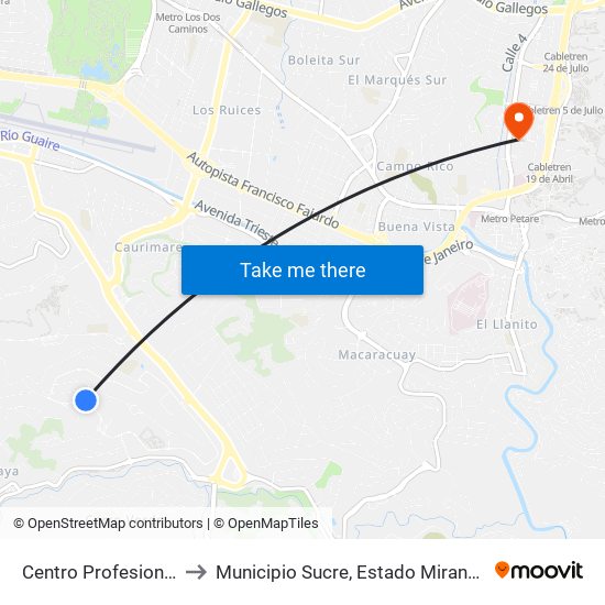 Centro Profesional to Municipio Sucre, Estado Miranda map