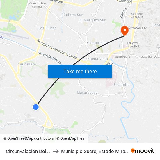 Circunvalación Del Sol to Municipio Sucre, Estado Miranda map
