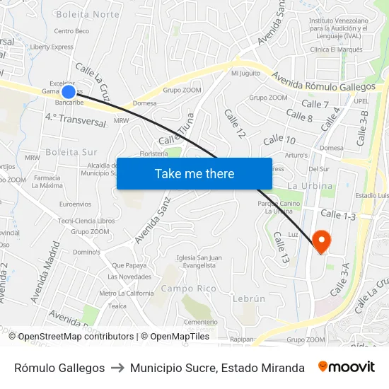 Rómulo Gallegos to Municipio Sucre, Estado Miranda map