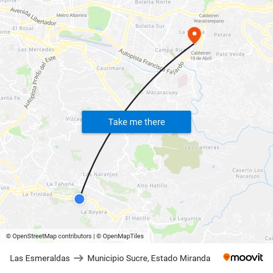 Las Esmeraldas to Municipio Sucre, Estado Miranda map