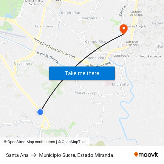 Santa Ana to Municipio Sucre, Estado Miranda map