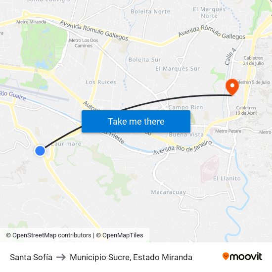 Santa Sofía to Municipio Sucre, Estado Miranda map