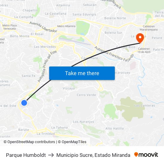 Parque Humboldt to Municipio Sucre, Estado Miranda map