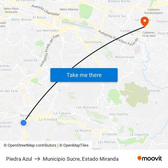 Piedra Azul to Municipio Sucre, Estado Miranda map