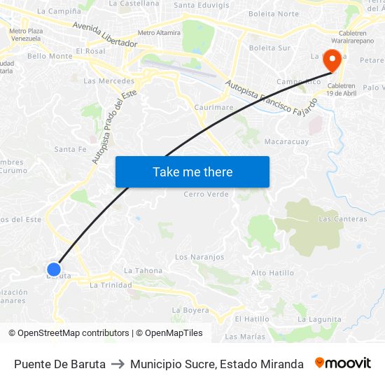 Puente De Baruta to Municipio Sucre, Estado Miranda map