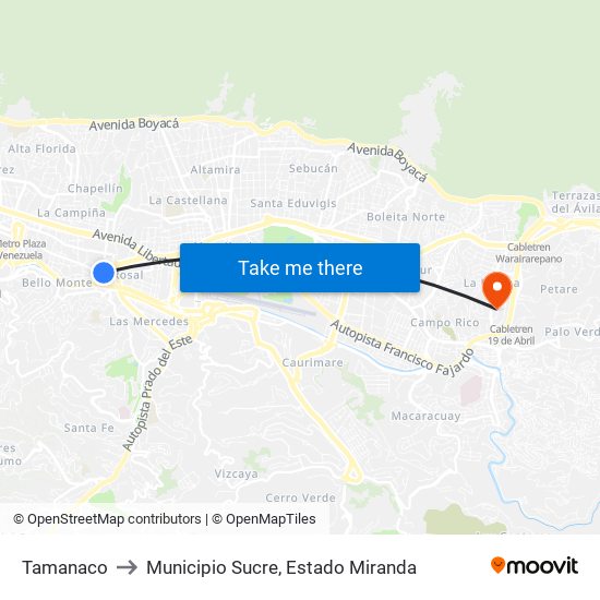 Tamanaco to Municipio Sucre, Estado Miranda map