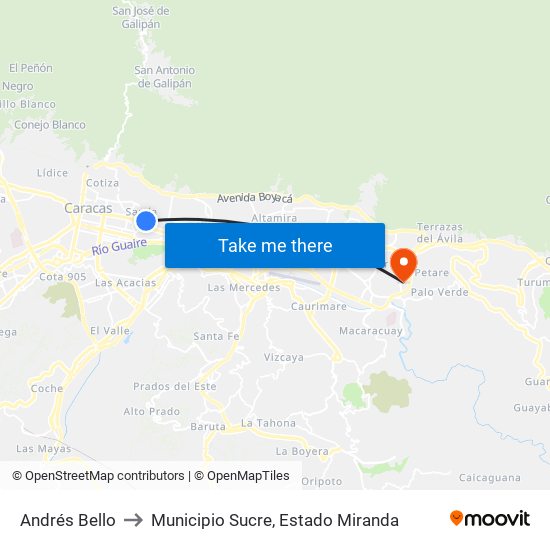 Andrés Bello to Municipio Sucre, Estado Miranda map