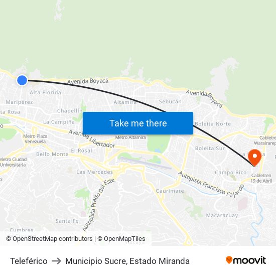 Teleférico to Municipio Sucre, Estado Miranda map