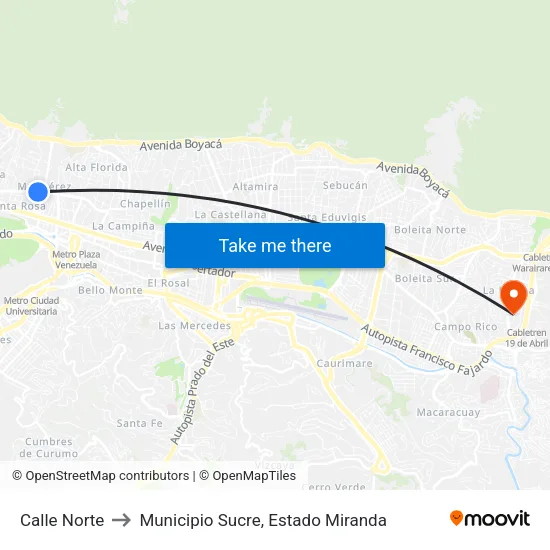 Calle Norte to Municipio Sucre, Estado Miranda map