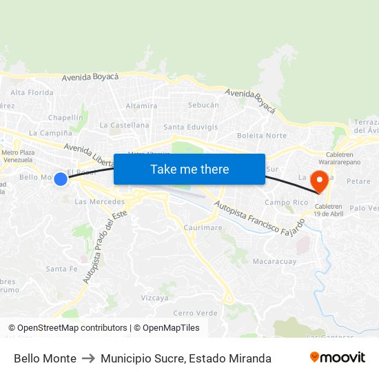 Bello Monte to Municipio Sucre, Estado Miranda map