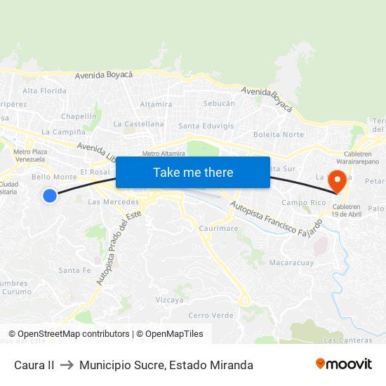 Caura II to Municipio Sucre, Estado Miranda map