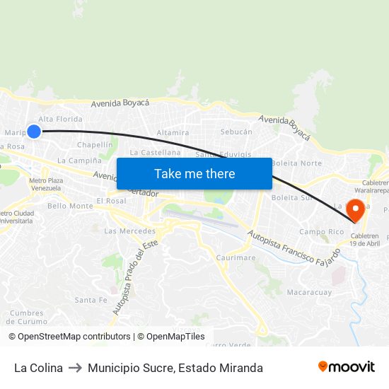 La Colina to Municipio Sucre, Estado Miranda map