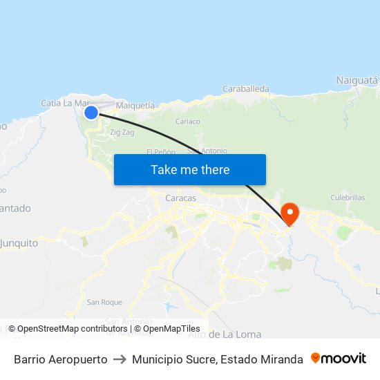 Barrio Aeropuerto to Municipio Sucre, Estado Miranda map
