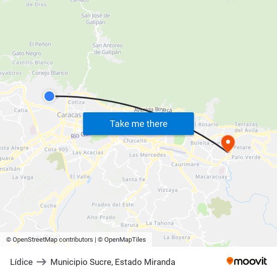 Lídice to Municipio Sucre, Estado Miranda map