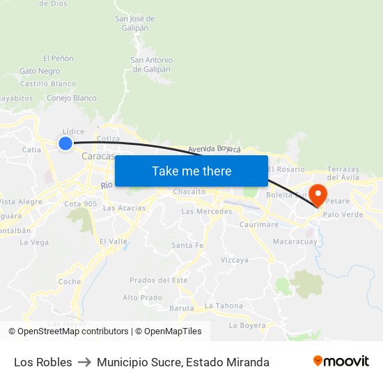Los Robles to Municipio Sucre, Estado Miranda map